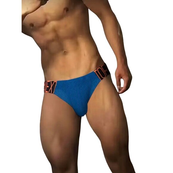 ORLVS Mens Blue Bikini Briefs* Orange Waistband *Supportive Pouch*Gay*L*NIP*New - Picture 1 of 5